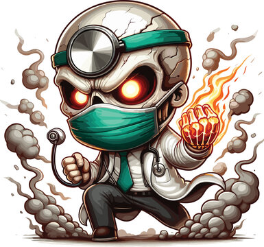Skull become doctor theme drawing in a doctor outfit, chibi style