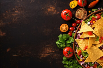 Obraz na płótnie Canvas Top view fresh mexican food with nachos copy space generative AI