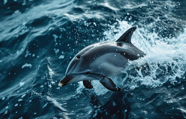 Dolphins jumping out of the water poster with copy space