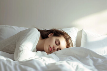 Fototapeta na wymiar woman peacefully sleeping in her bed 