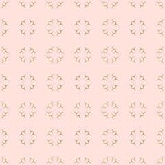 Simple luxury golden minimalist seamless pattern. Vector abstract geometric floral background. Subtle ornament texture with small flower silhouettes. Gold and pink repeat design for decor, wrapping