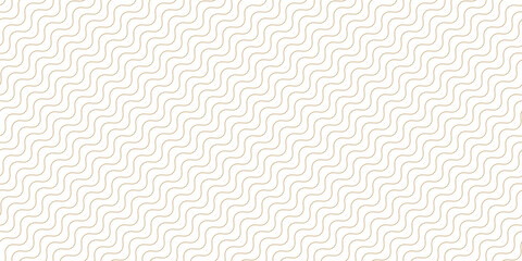 Golden diagonal thin wavy lines seamless pattern. Vector texture with gold and white curvy waves, stripes. Simple abstract minimal background. Subtle luxury minimalist repeated decorative geo design