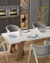 Modern kitchen interior in white colors. 3d render	