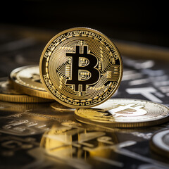 bitcoin market and cryptocurrency concepts on an abstract black-gray background Generative AI