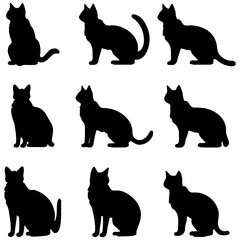 Vector set of cat silhouette. Cat hand drawing animals set and vector illustration