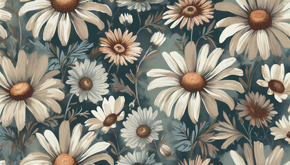 seamless floral pattern with chamomile and daisies_ artistic vintage style