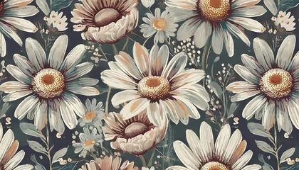 Fototapete seamless floral pattern with chamomile and daisies_ artistic vintage style © yahan balch