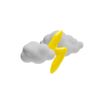 Cloud with lightning symbol in 3D cartoon style vector illustration isolated