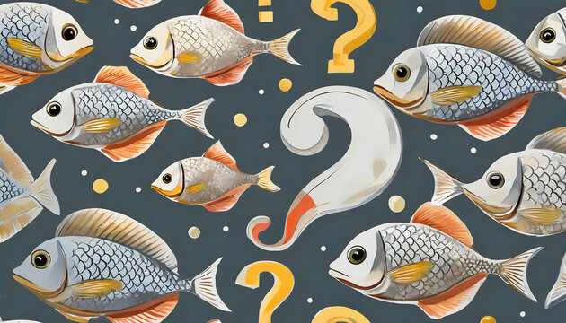 seamless pattern with a fish head and a question mark