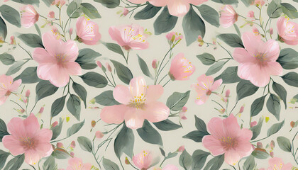 seamless pattern with pastel pink flowers on a light background