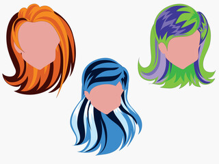 Vector hairstyle woman female haircut on short or long hair and wigs illustration hairdressing 