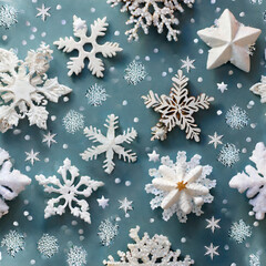 seamless pattern with stars and snowflakes_ winter concept, flat lay