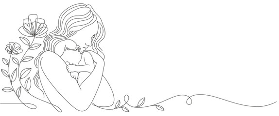 Mother and son line art vector illustration, mothers day celebration background	