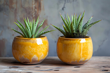 Plants and flowers flourish within an array of elegantly crafted ceramic pots, Radiant, goldenrod yellow, adding a touch of botanical sophistication to the environment