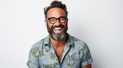 Fototapeta premium Mid aged bearded caucasian man on vacation portrait image