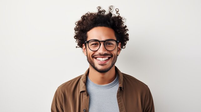 Smiling cheerful hispanic bearded man eyewear portrait image