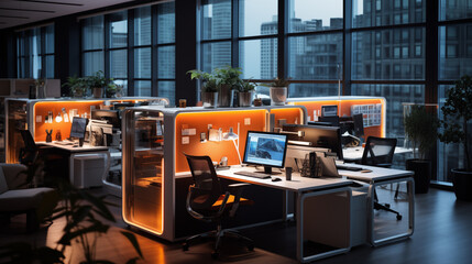 Evening glowing low wall cubicles office background image