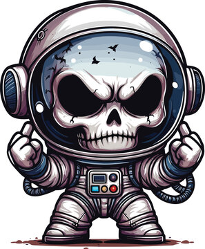 Skull become astronout theme drawing in a space outfit, chibi style
