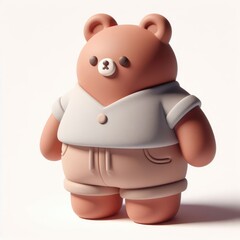 Toy Teddy Bear in Clothes. 3D Cartoon Clay Illustration on a light background.