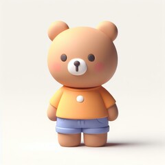 Obraz premium Toy Teddy Bear in Clothes. 3D Cartoon Clay Illustration on a light background.