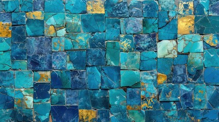 Abstract turquoise, blue ,gold mosaic tiles, texture, Moroccan, vintage ,retro pattern ,ceramic tiles - obrazy, fototapety, plakaty