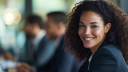 Smiling Female Executive in Urban Office