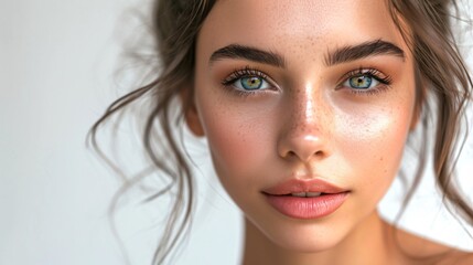 Naklejka premium Gorgeous woman receives spa treatment for flawless skin and makeup.