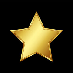 Golden star realistic on black background for design.Award ceremony, anniversary, premium product.Vector stock illustration.