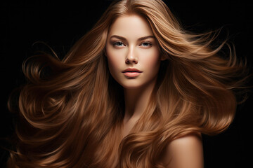 Fototapeta premium Woman with long shiny and healthy hair, hair treatment concept 