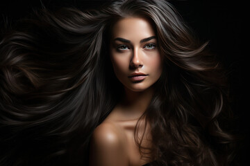 Fototapeta premium Woman with long shiny and healthy hair, hair treatment concept 