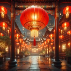 Obraz premium Chinese red lantern on the night of Chinese New Year