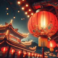 Chinese red lantern on the night of Chinese New Year