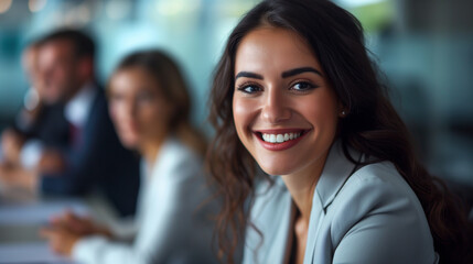 Smiling Female Executive in Urban Office