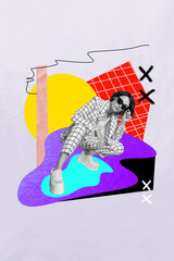 3d retro abstract creative artwork template collage of funky cool lady enjoying retro disco isolated painting background
