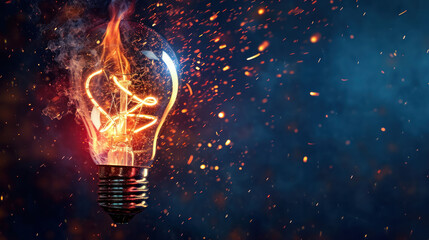 burning bulb on a dark background