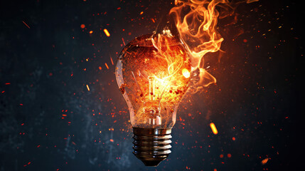 burning bulb on a dark background