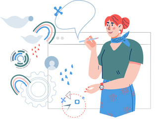 Business woman meeting up with team online via conference video call. Working from home and remote project management,