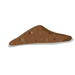 Hummus peat soil with growing plant flowers sprouts  sprigs  stones