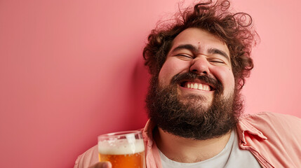 Funny fat man with glass of beer. 
