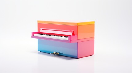 an isolated, colorful piano box gracefully positioned on a clean, white background.