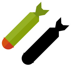 Bomb icon. Air bomb, symbol of war, bombardment or explosion. Powerful offensive weapon.