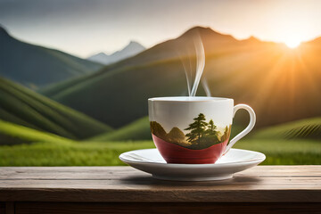 steamy cup of asian tea , healthy infusion and zen ambiance