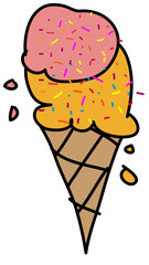 Hand drawn ice cream illustration on transparent background.
