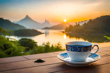 asian tea , healthy infusion and zen ambiance , nature background - obrazy, fototapety, plakaty