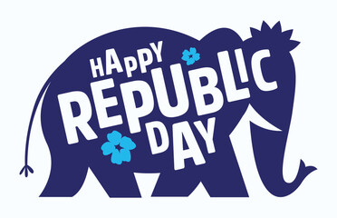 Happy Republic Day Concept With typography in elephant silhouette