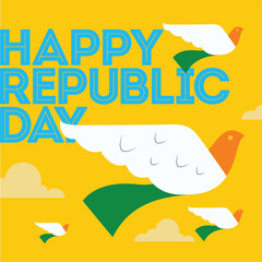 Happy Republic Day celebration concept with flying birds illustration with Indian flag colors background
