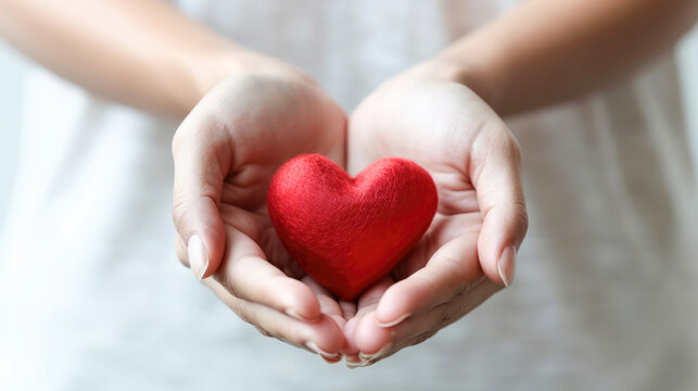 Closeup of a person holding heart in hands isolated on white background
