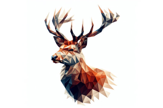 Low poly image of a deer on solid white bright background. ai generative