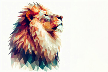 Low poly image of a lion on solid white bright background. ai generative