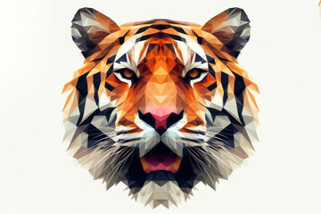 Low poly image of a tiger on solid white bright background. ai generative